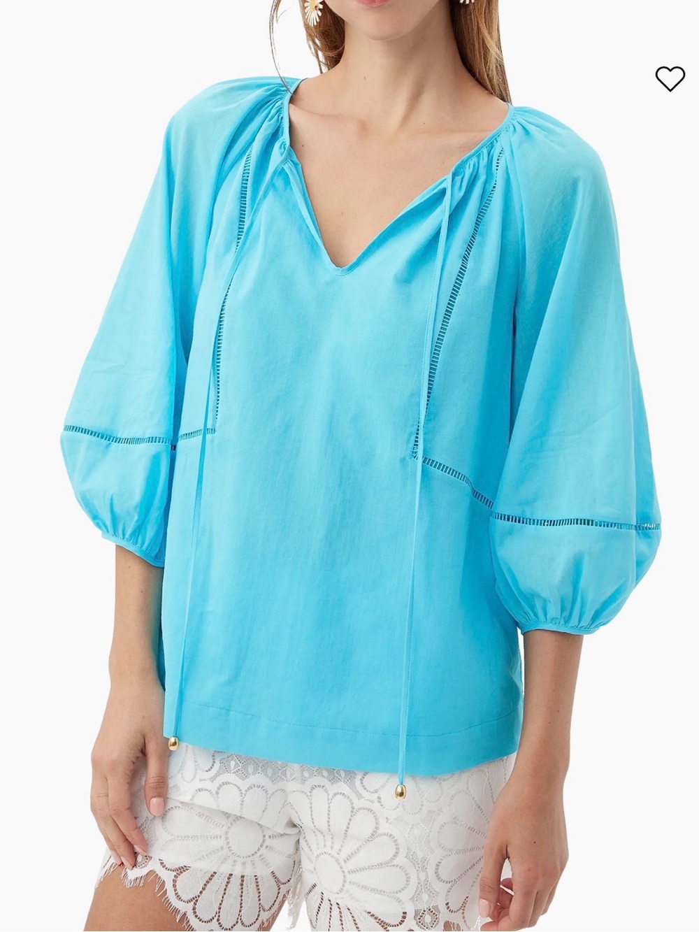 TRINA TURK Joplin Cotton Puff-Sleeve Top m